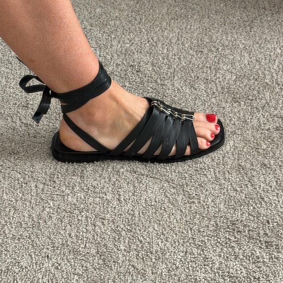Vince Camuto Shoes - Vince Camuto Black Strappy Lace-Up Sandals with Silver Accents